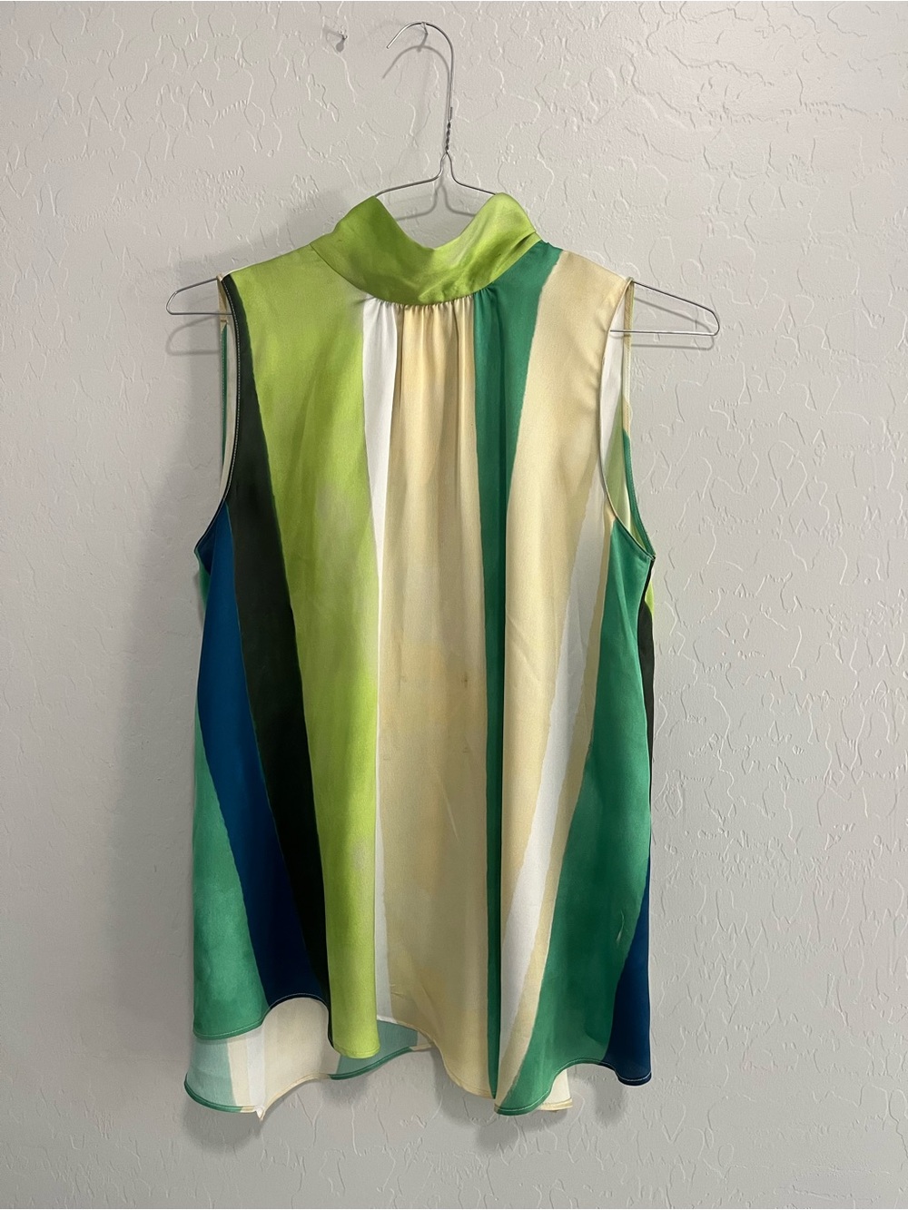 Zara Sleeveless Green Multi-Stripe Mock Neck Women's Top